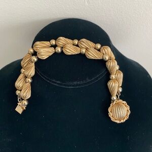 Vintage 1970's Gold Tone Two Strand Satin Frosted Swirl Beads Bracelet